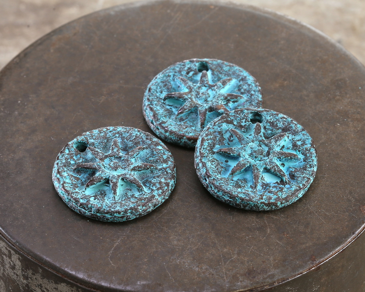 Mykonos Copper (plated) Patina Sun Coin Focal 22mm