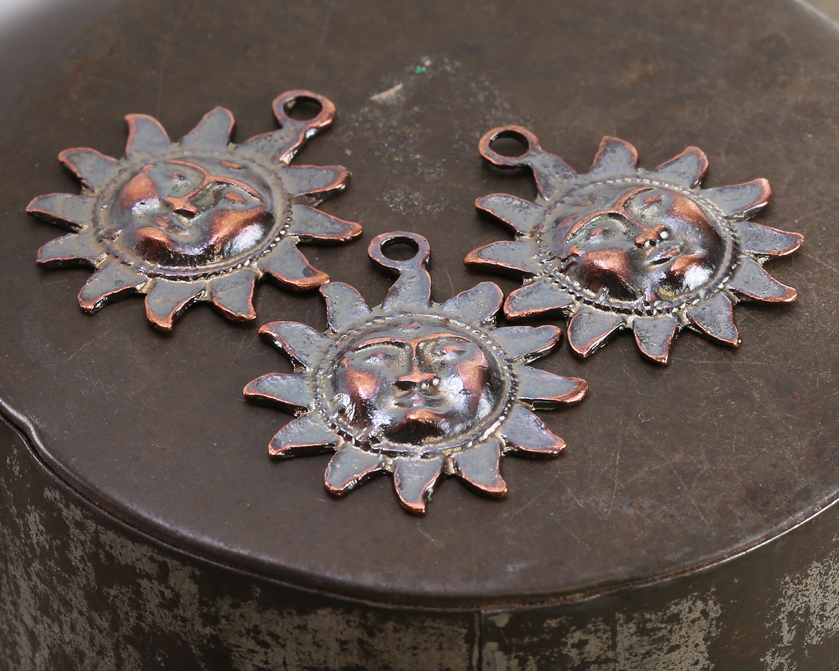 Mykonos Antique Copper (plated) Sun Face Focal 25x29mm