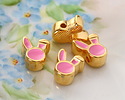 24K Gold (plated) Pink Enamel Cute Bunny Head Bead 9x12mm