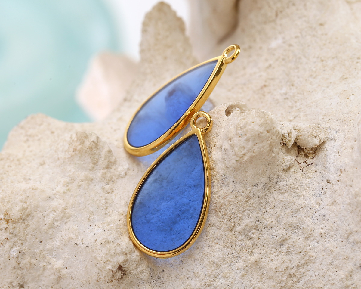 24k Gold (Plated) Transparent Sapphire Resin Drop Focal 13x23mm