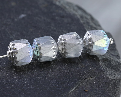 Czech Glass Matte Crystal AB w/ Silver Lantern 8mm