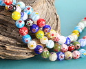 Millefiori Glass Multi-color Flower Round 8mm