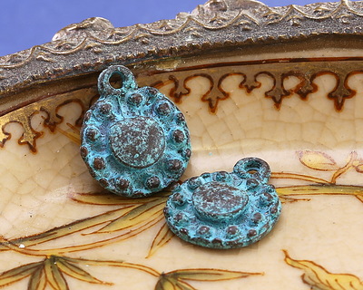 Mykonos Copper (plated) Patina Beaded Coin Focal 13.5x16mm