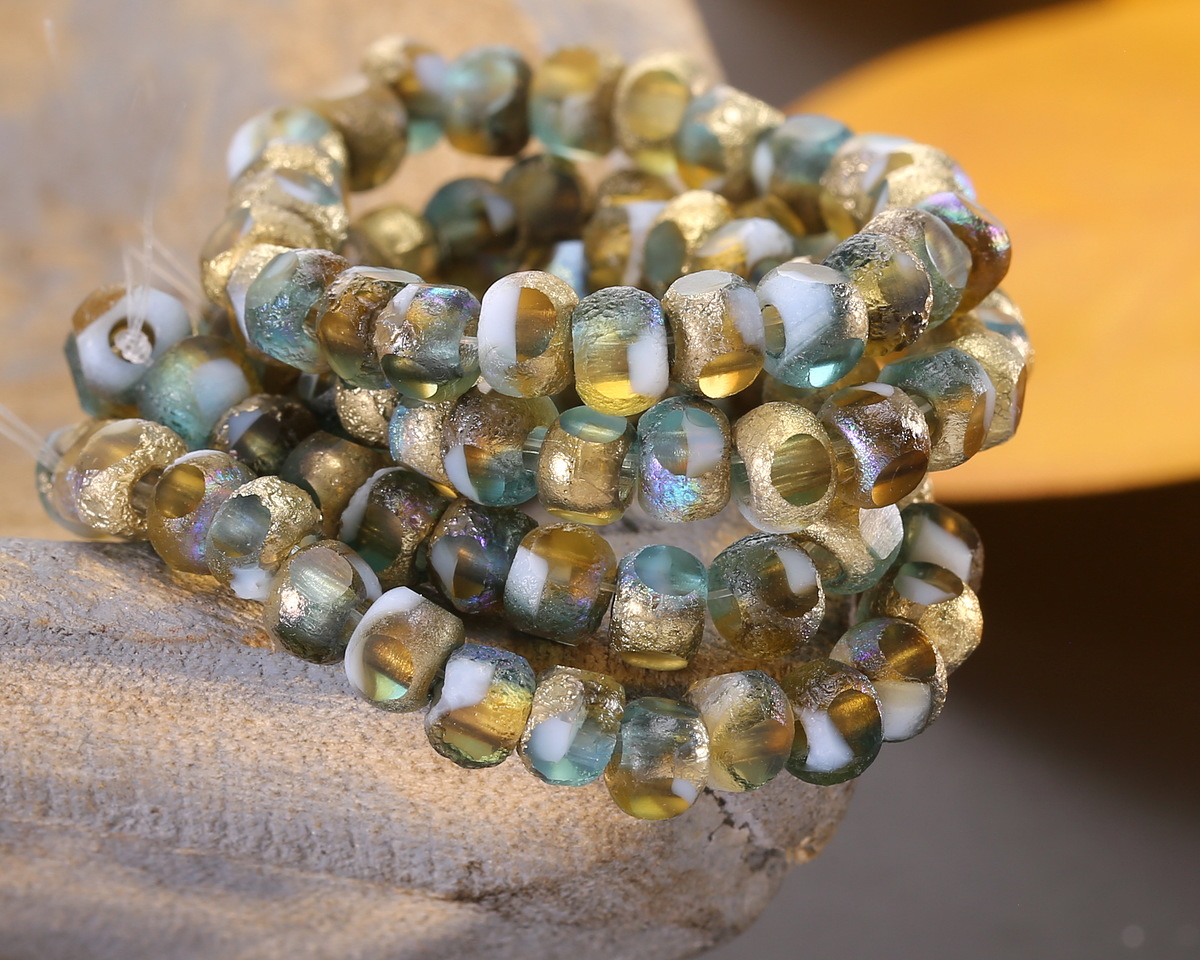 Czech Glass Sunny Coast w/ Textured Gold AB Trica Beads 4x5mm