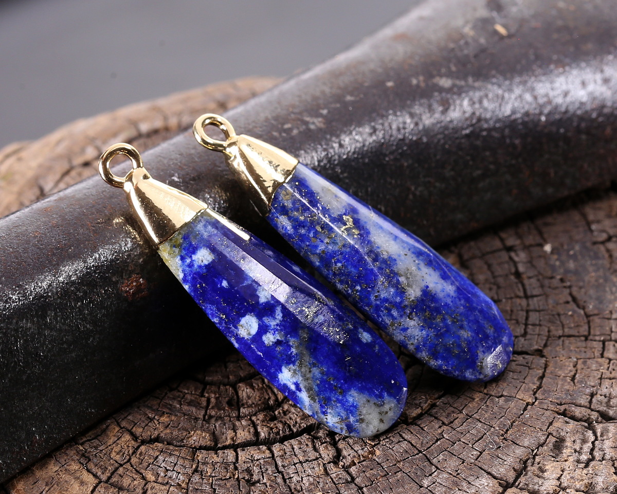 Lapis Faceted Puff Teardrop Focal w/ Gold Finish 9x28mm