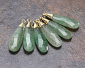 Green Strawberry Quartz Faceted Puff Teardrop Focal w/ Gold Finish 9x28mm