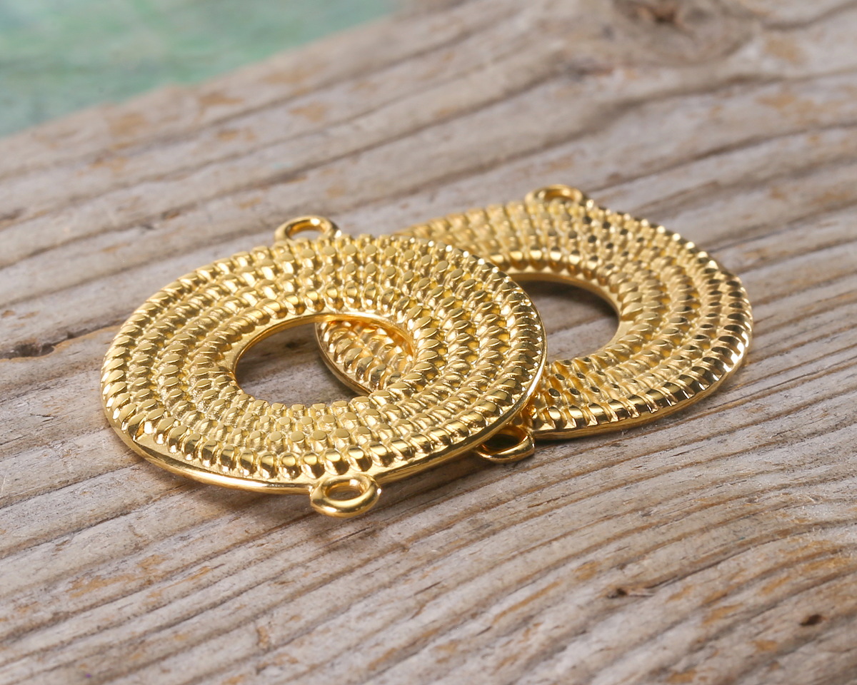 24K Gold (plated) Coiled Rope Open Circle Focal Link 30x24mm