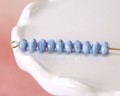 Czech Glass Sky Blue AB w/ Purple Wash Fire Polished Rondelle 3x5mm