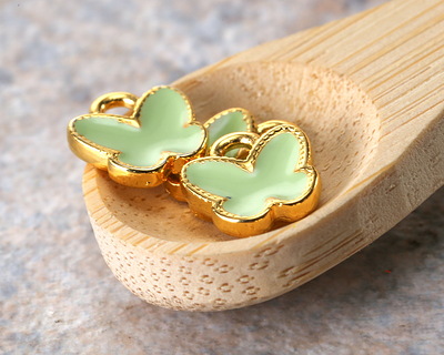 24K Gold (plated) Sweet Mint Enamel Butterfly Focal 9x9.5mm