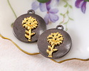 Chrysanthemum Two-Toned Gunmetal & Gold Finish Round Focal 17.5x20.5mm
