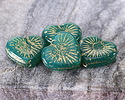 Czech Glass Emerald Opal w/ Gold Starburst Heart 13x14mm