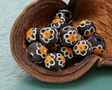 African Glass (Krobo) Black Powder-Cast Hand-Painted Daisy Round 10mm