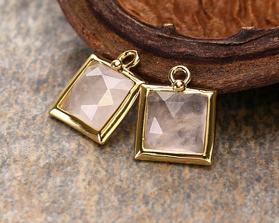 Rose Quartz (A) w/ Gold Finish Faceted Square Focal 10x13mm