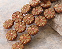 Czech Glass Bronzed Bisque Picasso Flower Window Coin 12mm