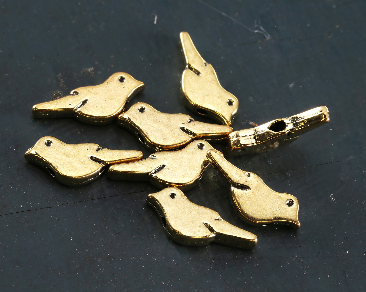 Antique Gold Finish Bird Bead 16x6mm