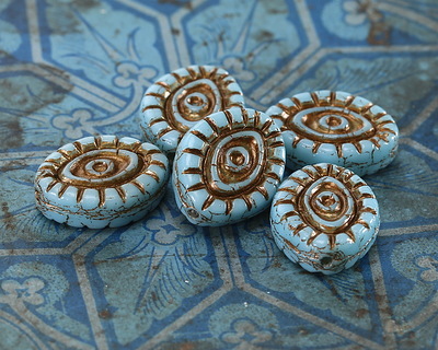 Czech Glass Sky Blue w/ Bronze Wash Mystic Eye 14x11mm
