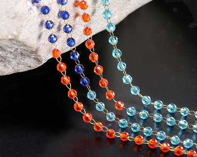 Western Skies Mix Ombré Crystal 2mm Gold (plated) Stainless Steel Bead Chain, 16' Spool