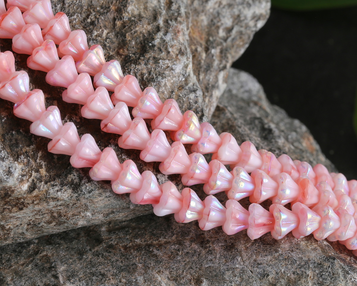 Czech Glass Strawberries & Cream AB Bellflower 5x6mm