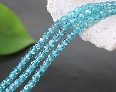 Czech Glass Aquamarine w/ Silver Flecks Fire Polished Round 4mm