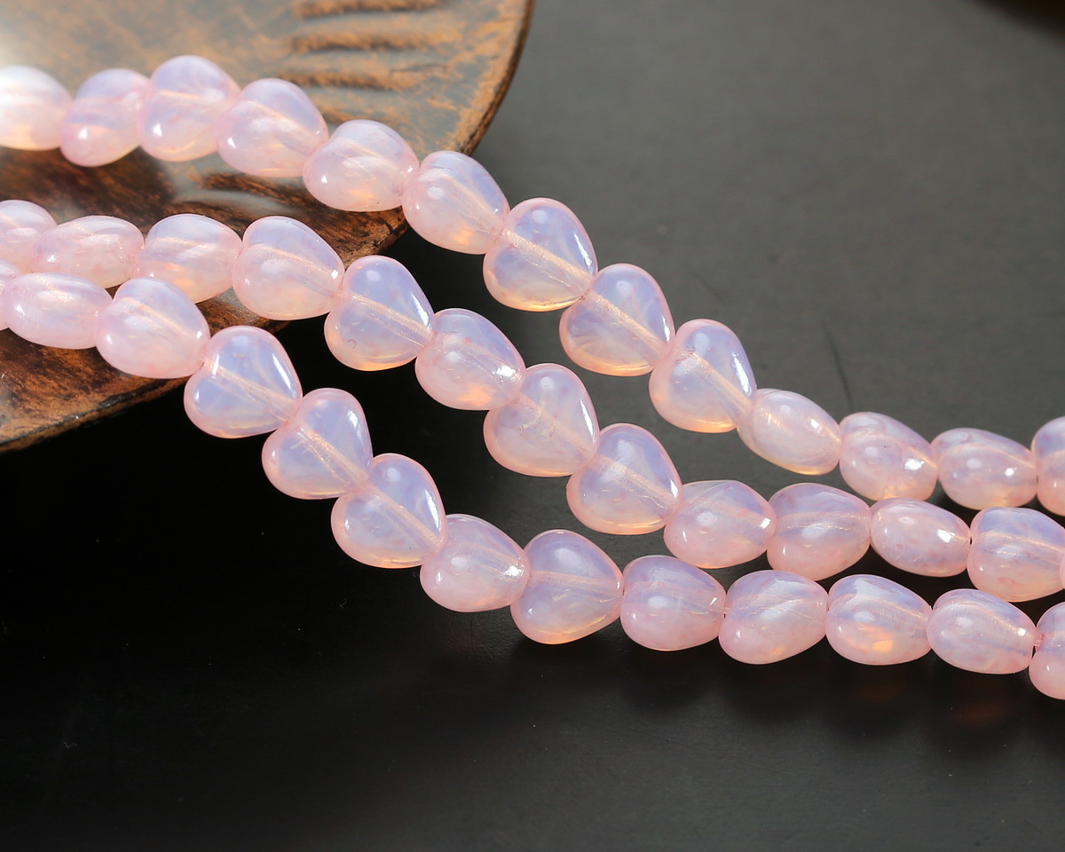 Czech Glass Pink Opal Heart 6mm