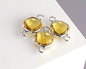 Yellow Crystal Round Link in Silver Finish Bezel 14.5x8.5mm