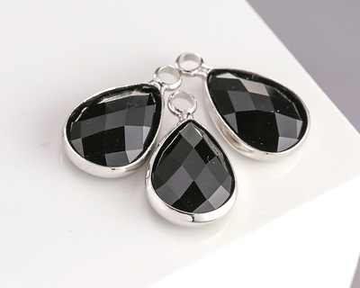 Jet Crystal Teardrop in Silver Finish Bezel 10.5x18mm
