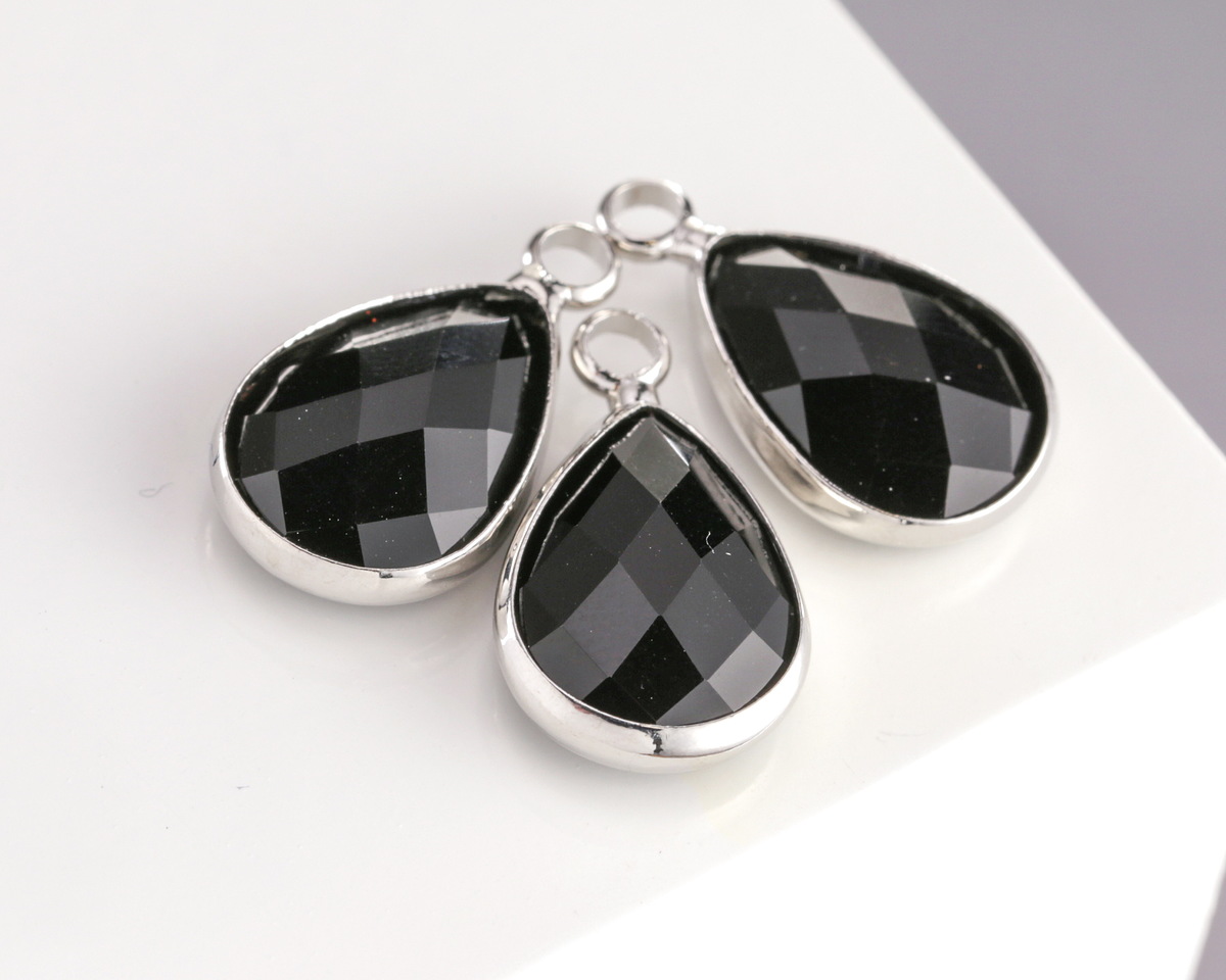 Jet Crystal Teardrop in Silver Finish Bezel 10.5x18mm