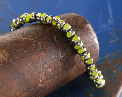 Czech Glass Avocado w/ Antique Silver Trica Beads 3x4mm