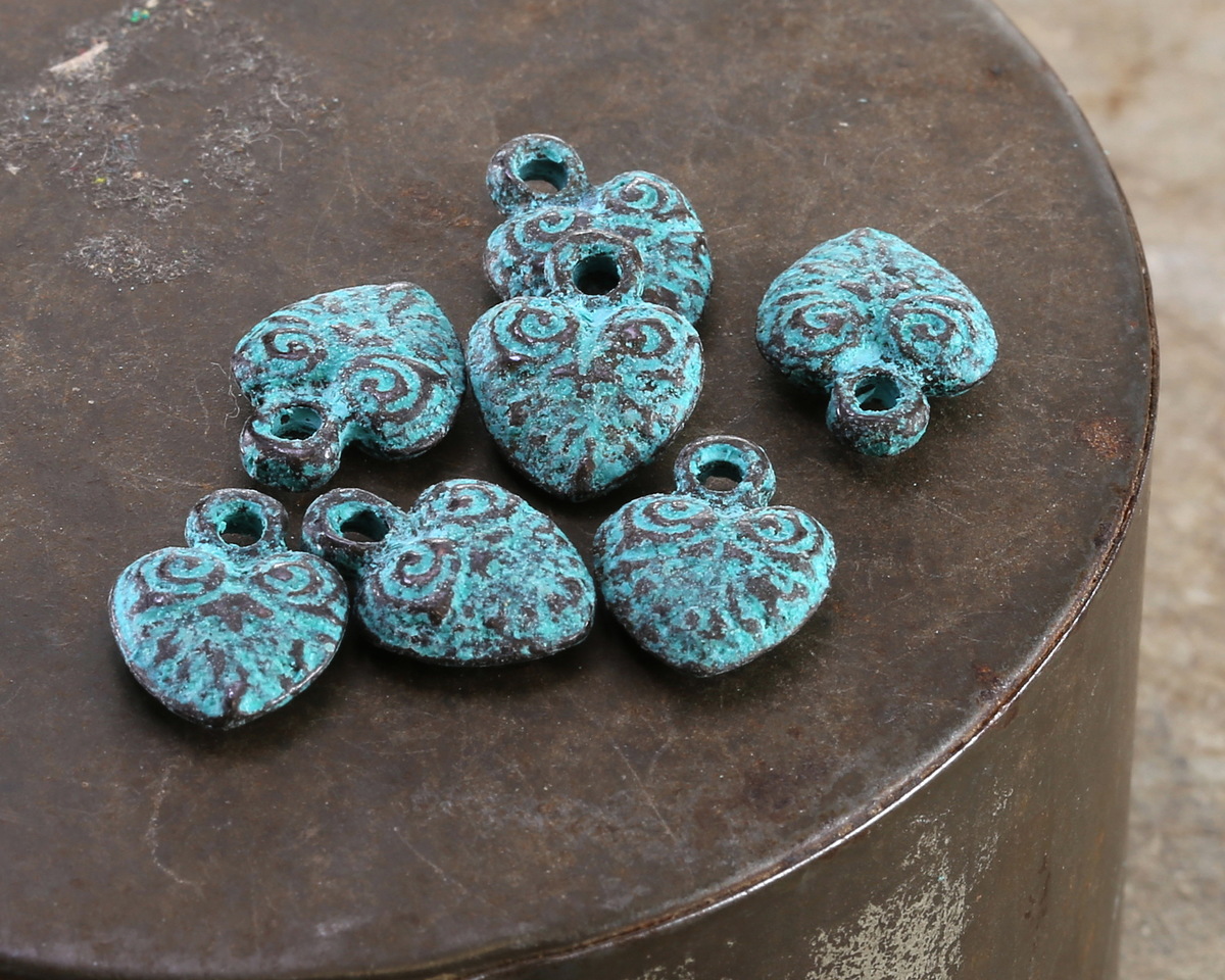 Mykonos Copper (plated) Patina Ornate Heart Charm 13x10mm