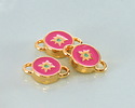24K Gold (plated) Rose Pink & Mint Enamel North Star Round Focal Link 16x10mm