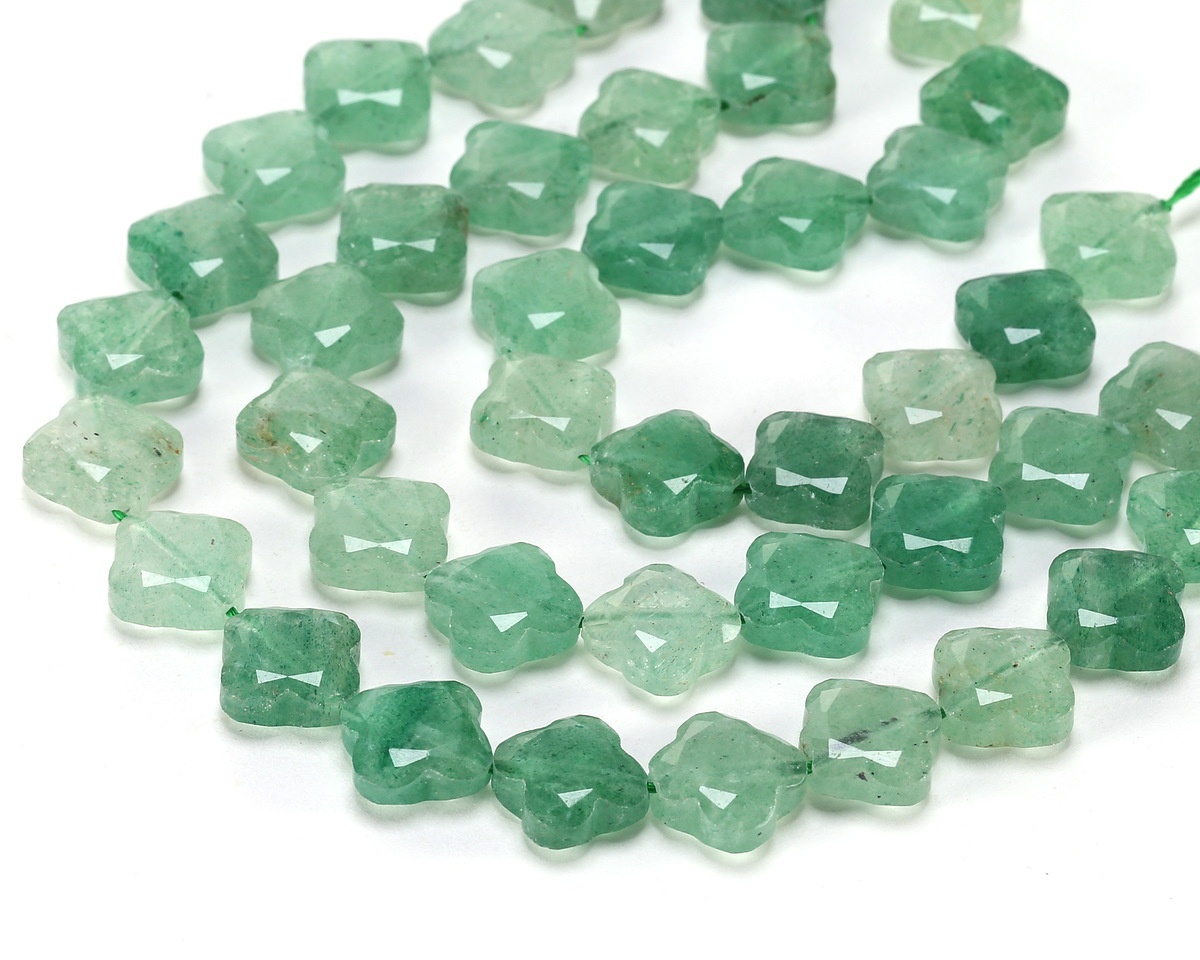 Green Strawberry Quartz Faceted Quatrefoil 13mm