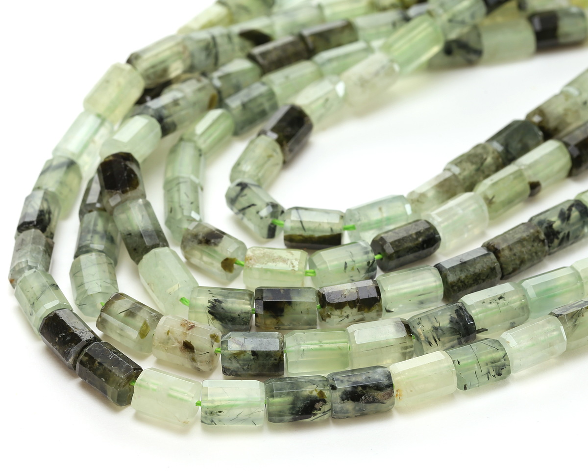 Prehnite (w/ Rutile) Microfaceted Tube 7x10mm