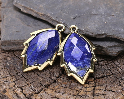 Lapis (Natural) Faceted Puff Leaf Focal w/ Gold Finish 14x22mm