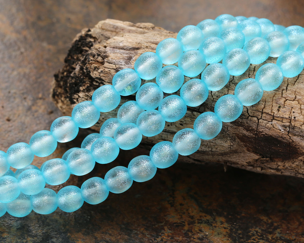 Czech Glass Matte Luster Metallic Sky Blue Round Druk 6mm
