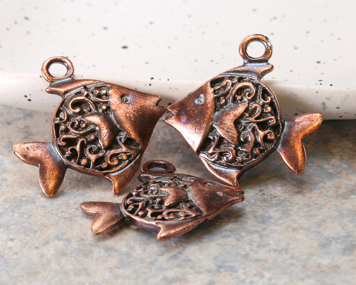 Mykonos Antique Copper (plated) Ornate Fish Focal 30x32mm