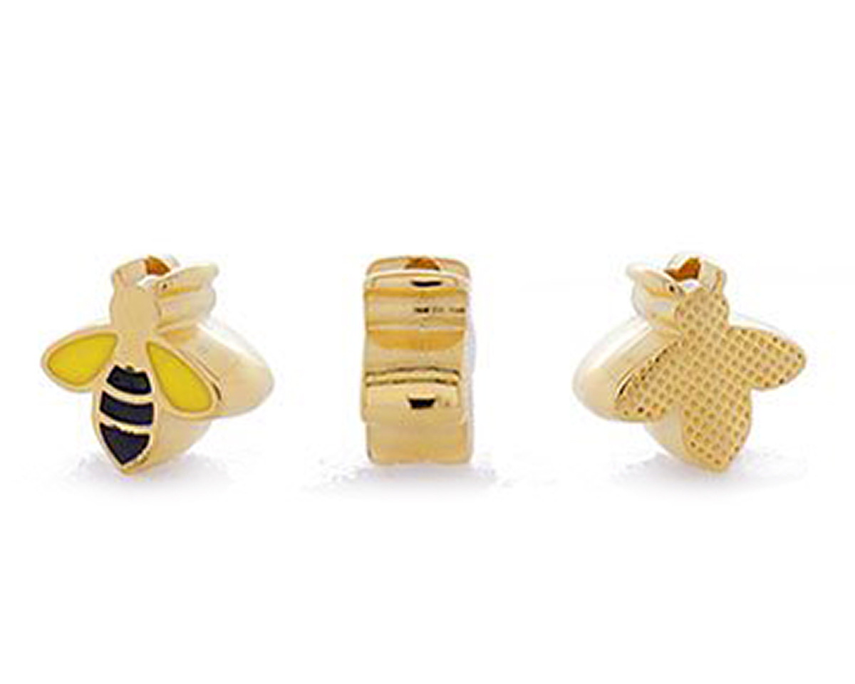 24K Gold (plated) Enamel Bee Bead 10x10.8mm