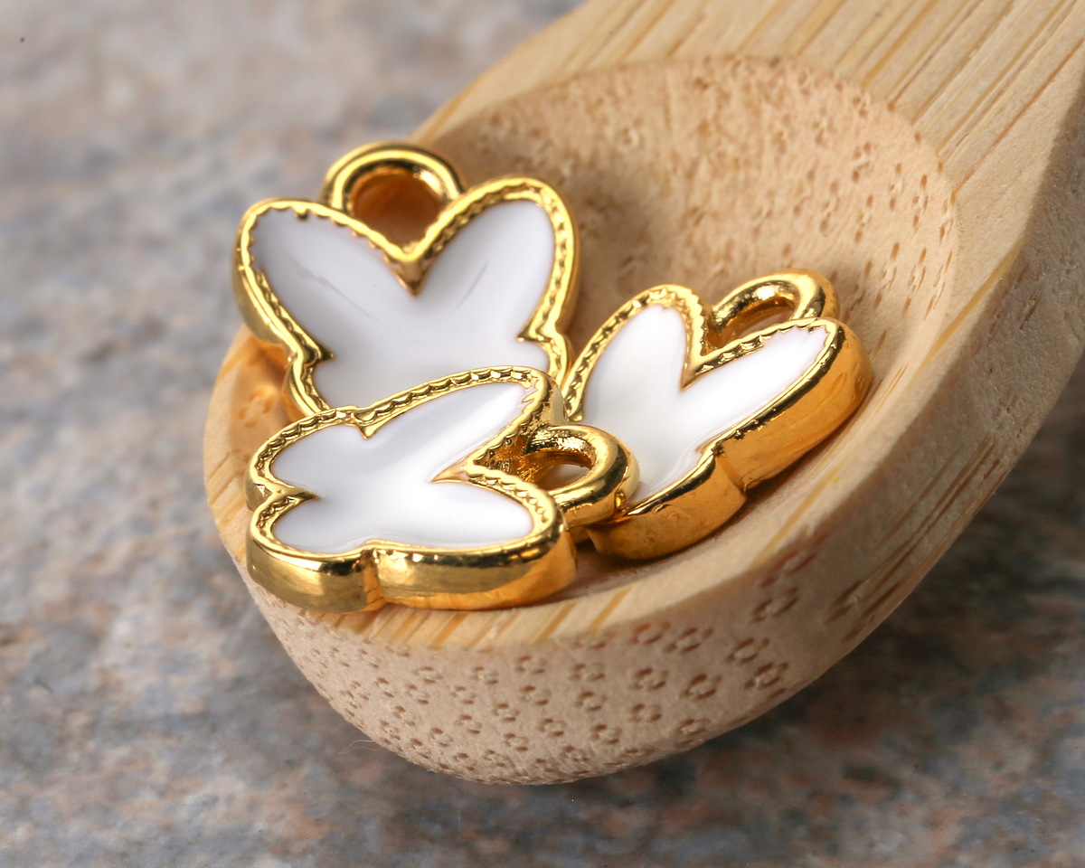 24K Gold (plated) White Enamel Butterfly Focal 9x9.5mm