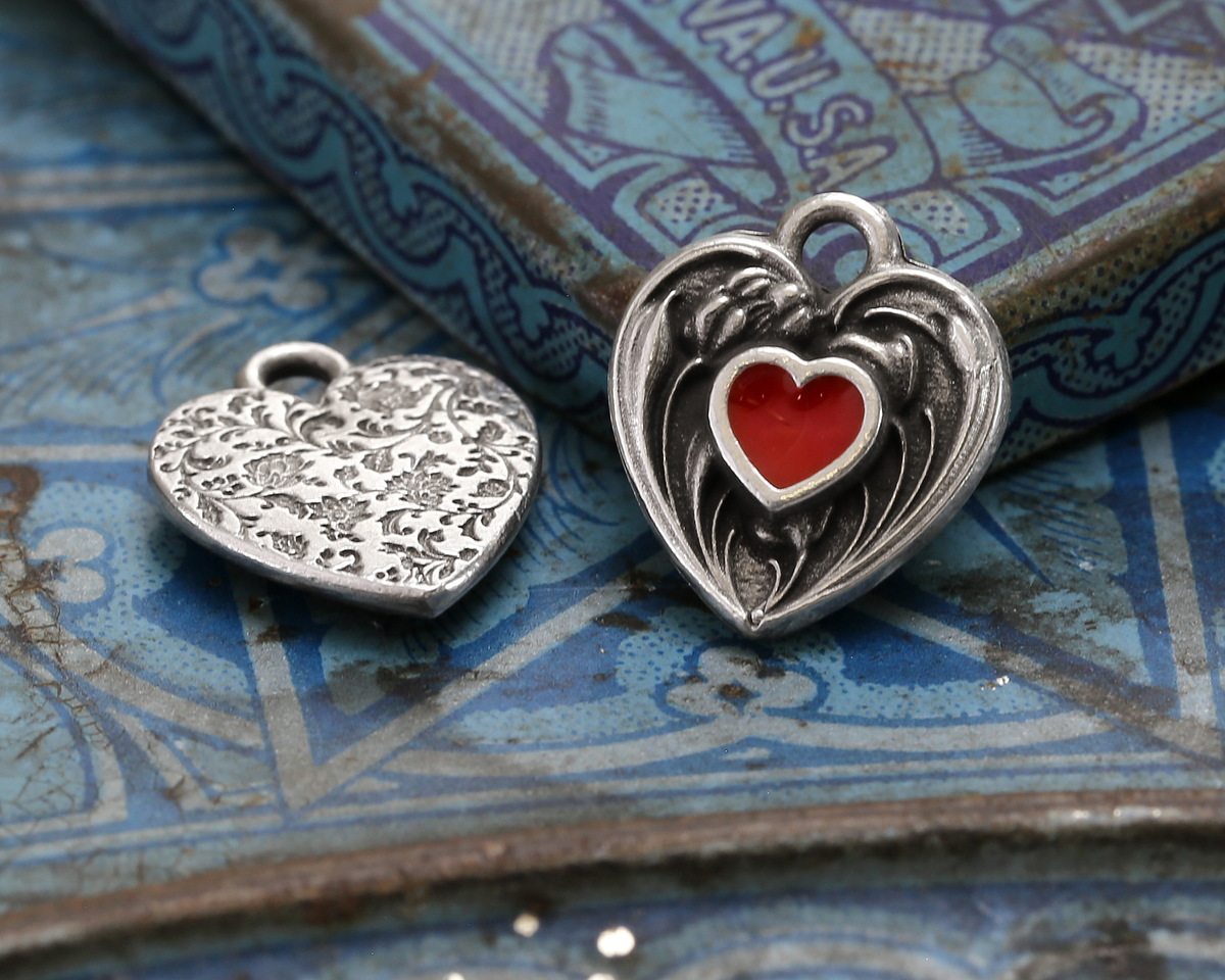 TierraCast Antique Silver (plated) Red Enamel Heart in Heart Shaped Focal 12.5x14mm