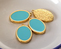 24K Gold (Plated) Aqua Enamel Oval Focal 16x25mm