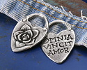Green Girl Pewter "Love Conquers All" Flower Heart Focal 28x38mm