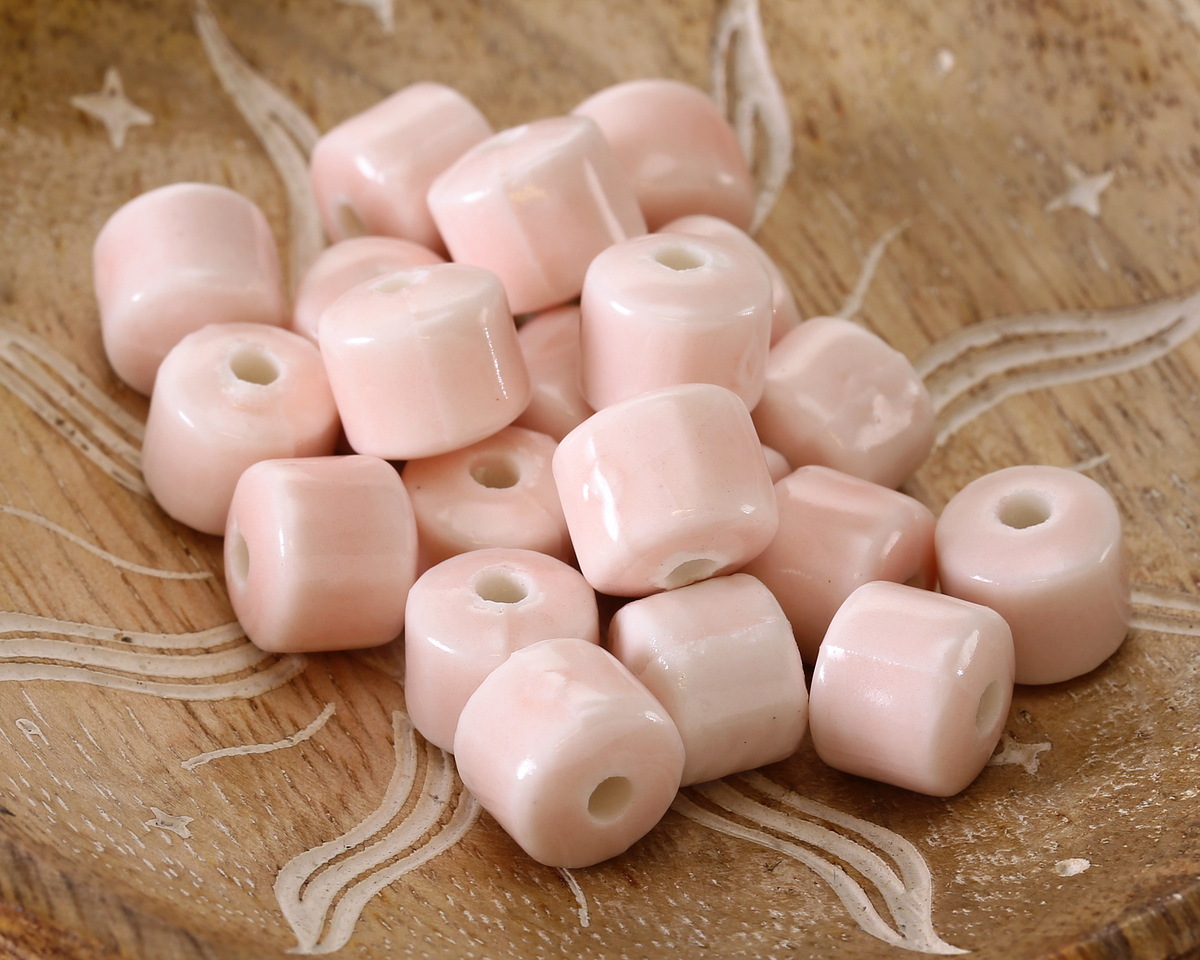 Light Rose Porcelain Barrel 9x10mm