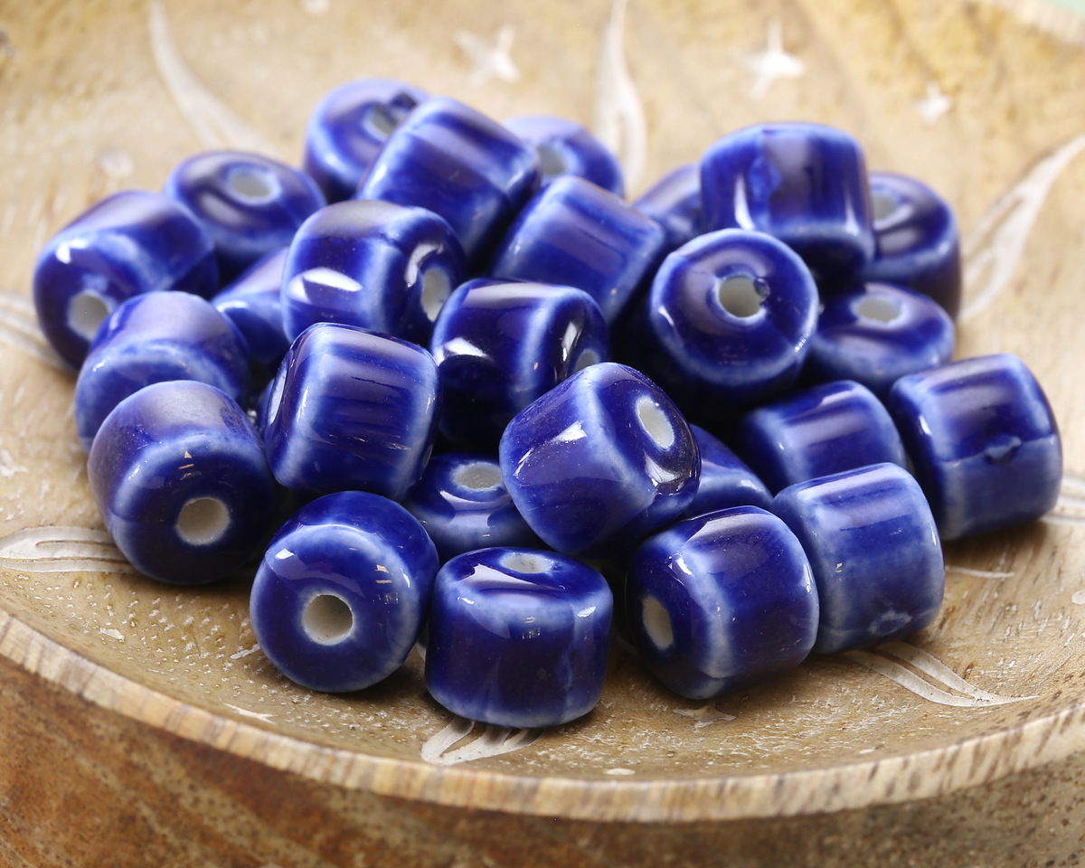 Cobalt Porcelain Barrel 9x10mm