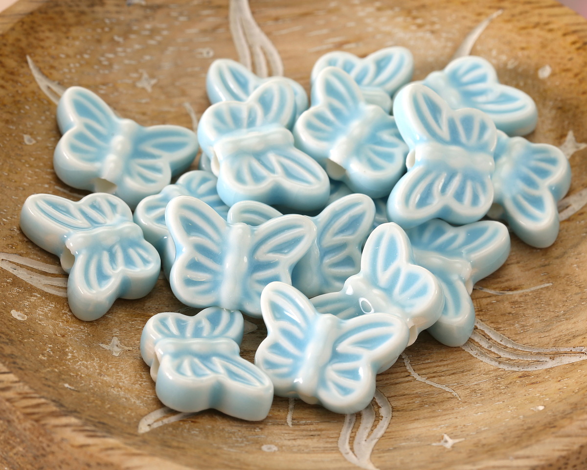 Aqua Porcelain Butterfly 12x18mm
