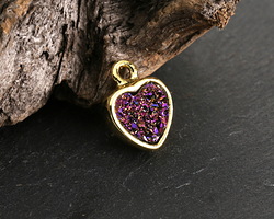 Metallic Solar Crystal Druzy Heart Charm in Gold Finish Bezel 8x10mm