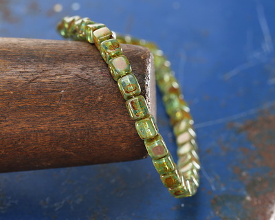 Czech Glass Aquamarine Picasso Cube 4mm