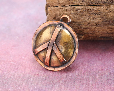 Patricia Healey Antiqued Copper & Brass Peace Sign Charm 22x26mm