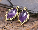 Amethyst Faceted Puff Leaf Focal w/ Gold Finish 14x22mm