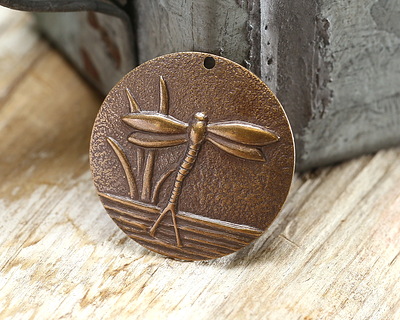 Vintaj Natural Brass Dragonfly Pond Coin 27mm