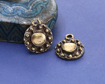 Mykonos Antique Brass (plated) Beaded Coin Focal 13.5x16mm