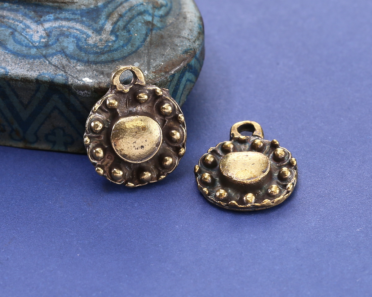 Mykonos Antique Brass (plated) Beaded Coin Focal 13.5x16mm